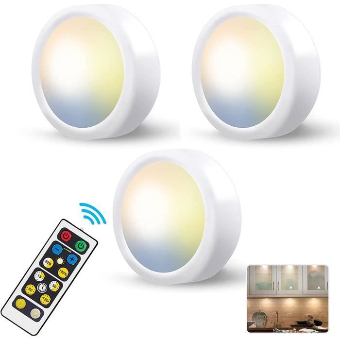 Spot LED Sans Fil Autocollant - Dimmable 3 Couleurs Lampe Placard a Pile  avec Telecommande Eclairage Batterie Armoire Lumiere [93] - Cdiscount Maison