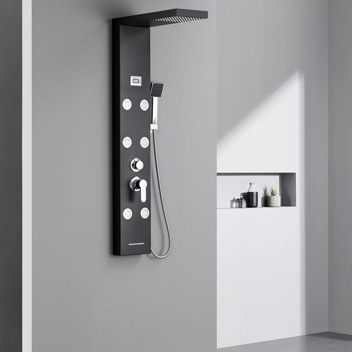 Auralum Panneau Colonne Douche Hydromassante Carrée Acier Inox avec