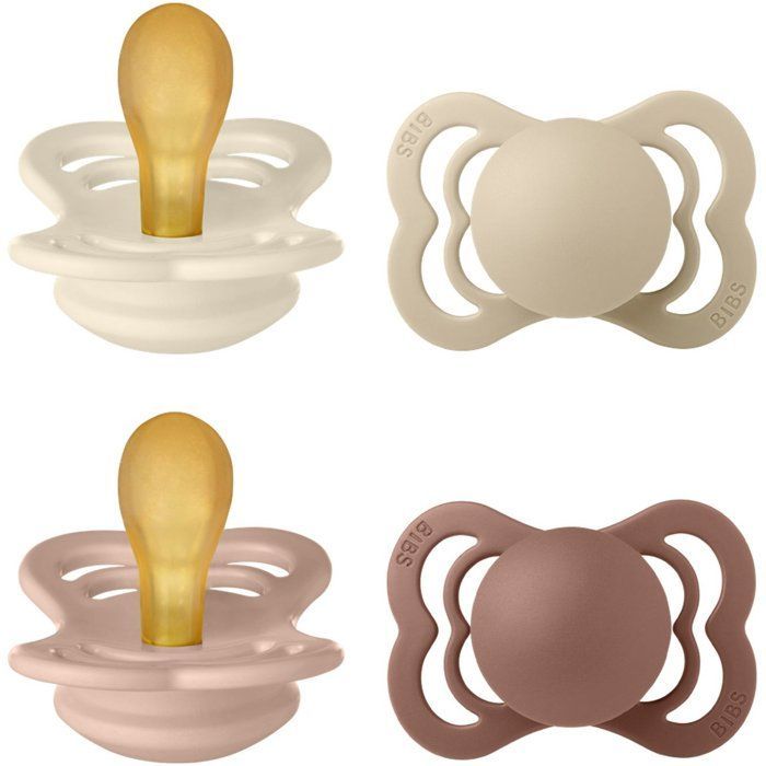 Pack sucettes - BIBS Supreme - Symétrique - T1 - Caoutchouc naturel - 4 pièces - Ivory Vanilla Blush Woodchuck