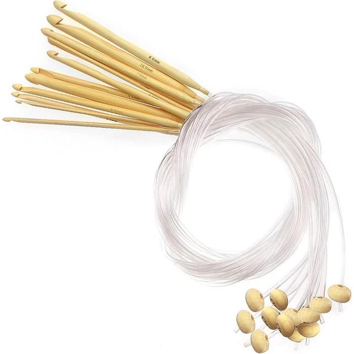 Coopay Kit Complet 23 Pièces Crochets Tunisiens - Aluminium Et Bambou Avec Câble Pour Débutants Et Experts