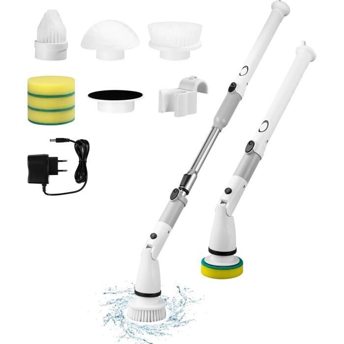 Brosse Nettoyage Électrique Rotative Sans Fil IPX6 - 8 Têtes Interchangeables, Manche Long Réglable, Puissante 400 Tr/min Pour Salle De Bain Et Cuisine