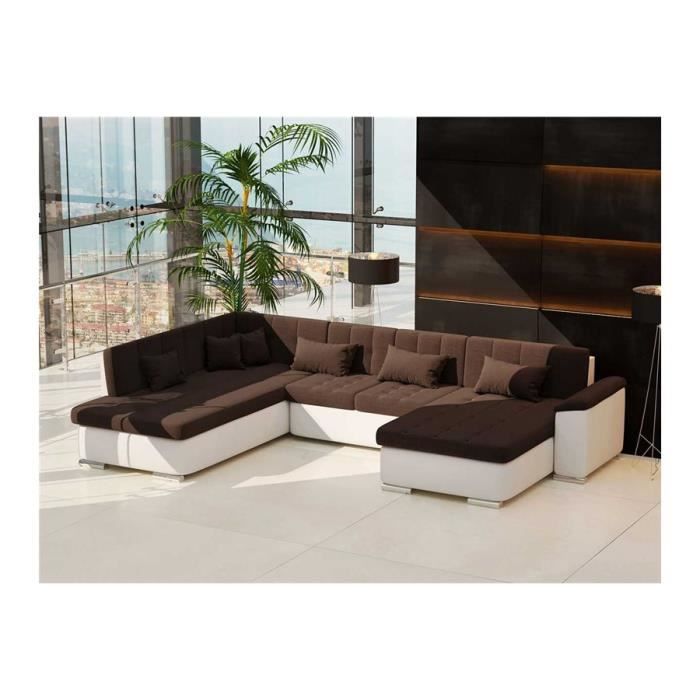 Canape D Angle Convertible En U Alta Vii Chocolat Et Blanc