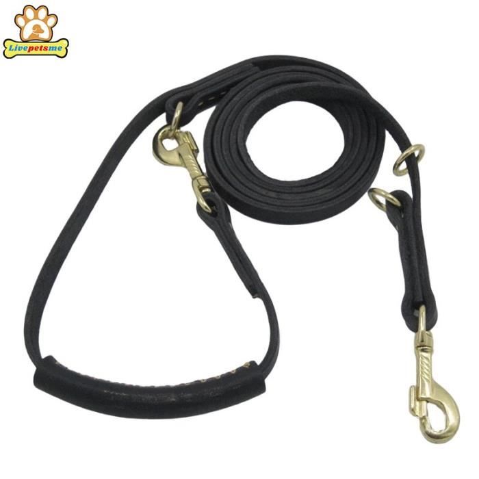Leather Dog Leash with Two Hands Soft Real Leather Handle Double Leashes Chain Long Short Dog