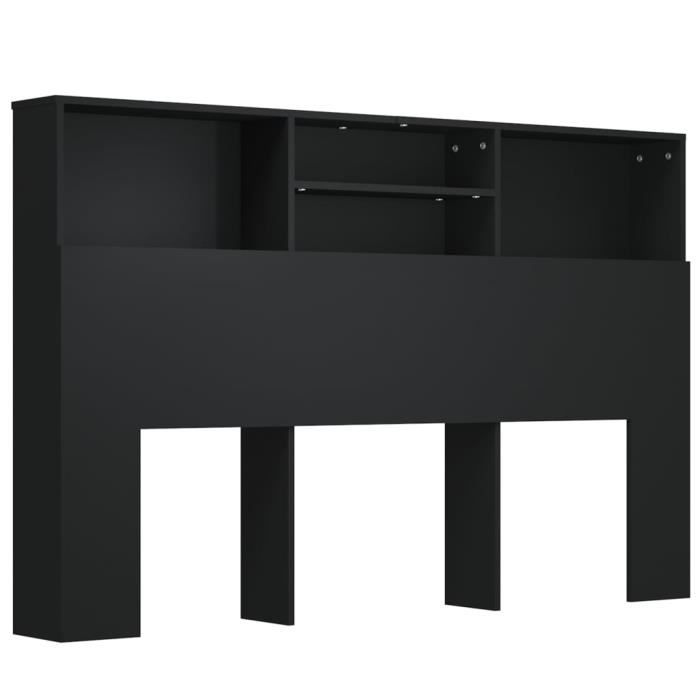 Armoire de tête de lit - DILWE - Noir - 160x19x1035 cm - Bois dingénierie - Montage facile
