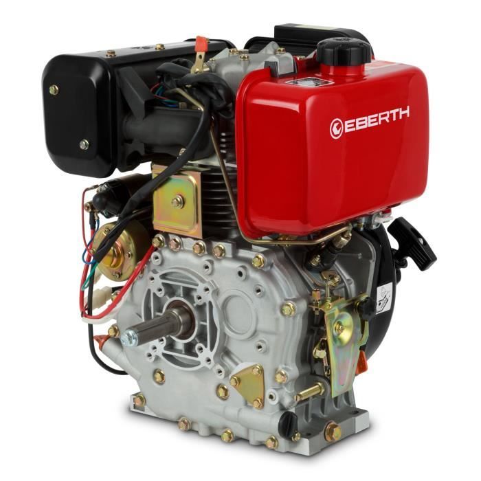 EBERTH 10 CV Moteur Diesel (E-Start, 25,4 mm Arbre, Alarme manque d'huile, Refroidissement à air, Démarrage via câble, Batterie)