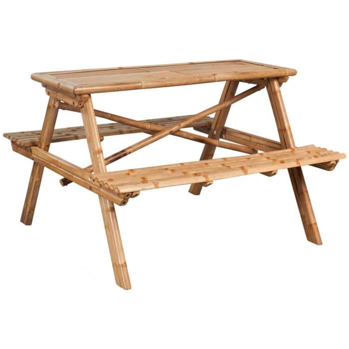 FDIT Table de pique-nique 120 x 120 x 78 cm Bambou - FDI7843871950998