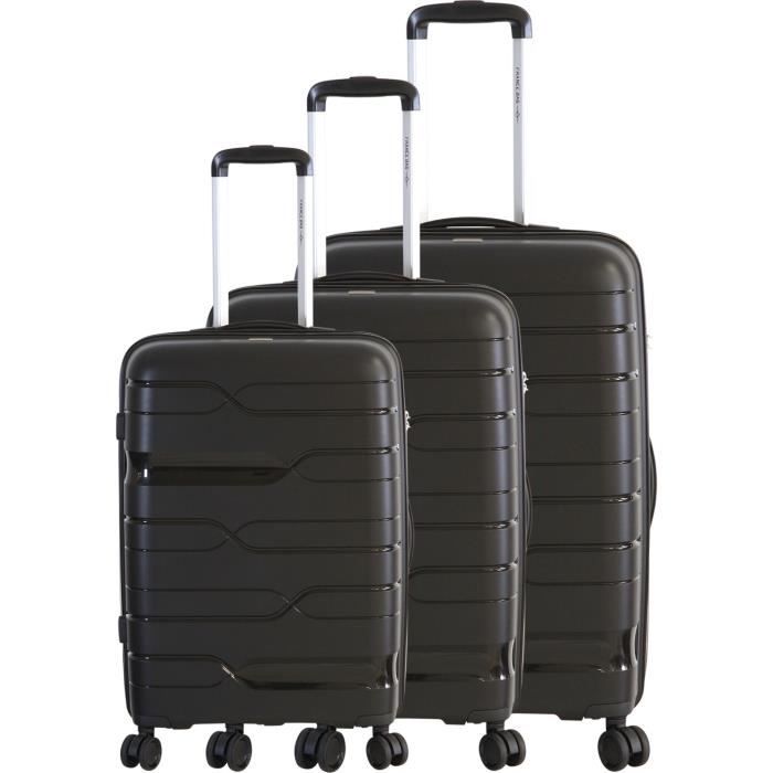 FRANCE BAG Set de 3 Valises 8 Roues Multidirectionnelles Polypropylène Noir