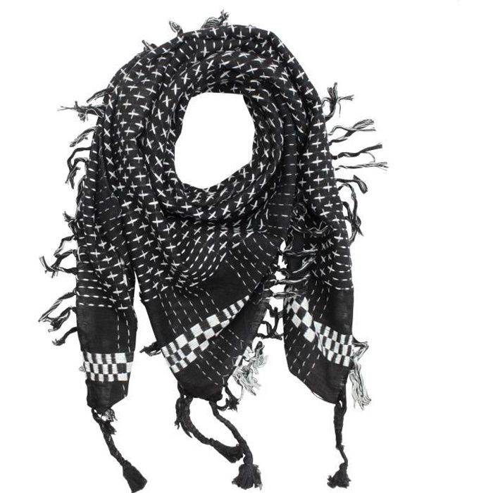 Foulard Palestinien Keffieh En Coton 100% - Motifs étoile Et Damier Noir/blanc 95x95 Cm