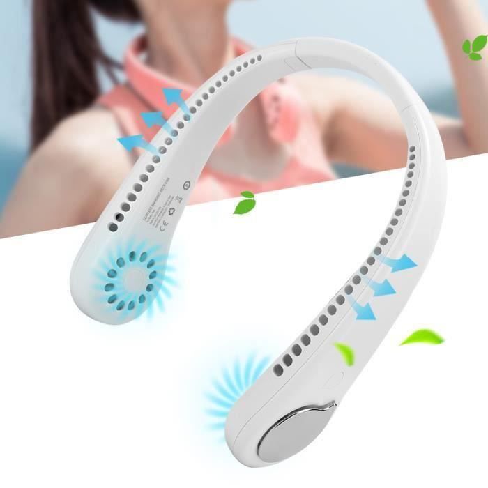 Ventilateur De Cou USB - 3 Vitesses - Lumière LED - Portable Et Silencieux - Pour Sport, Bureau, Voyage - Noir Et Bleu