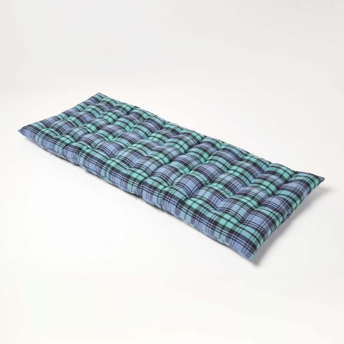 Coussin pour banc de jardin 2 places Carreaux écossais bleu
