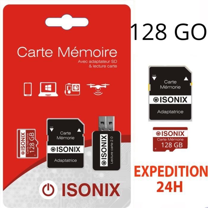 Carte Micro-SD 128 Go - ISONIX - SDXC/SDHC - Classe 10 - Compatible smartphones et caméras sport