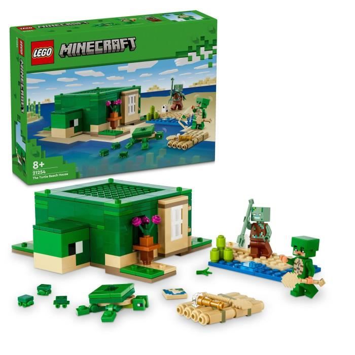 LEGO® 21254 Minecraft La Maison de la Plage de la Tortue, Jouet avec Accessoires, Minifigurines des Personnages du Jeu Vidéo