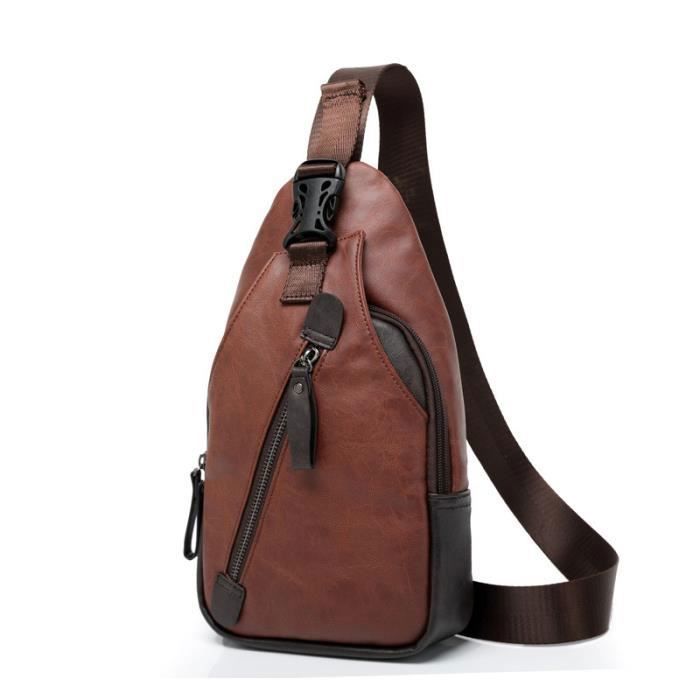 Sacoche Homme - LEOCLOTHO - Bandouli?�re en PU Cuir - Imperm?�able et Durable Brun - Cdiscount 