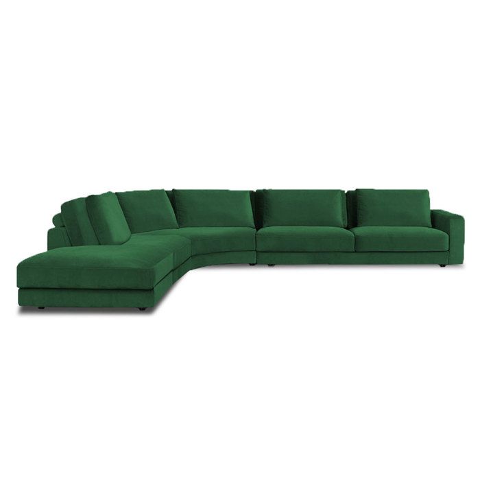 Canapé d'angle 5 places Velours Luxe Vintage Confort Vert