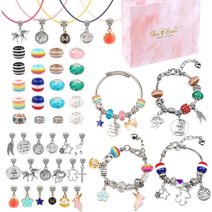 BIIB Kit DIY Bracelet Fille 6-13 Ans – Perles Cristal, Métal, Verre – Boîte Cadeau – Activité Manuelle Bijou