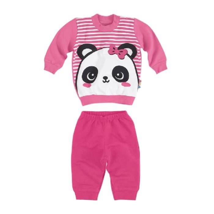 1 5 Ans Enfant Fille Tenue Sport Panda Imprimé 2 Pcs Ensemble De Vêtements T Shirt à Raies Pantalon