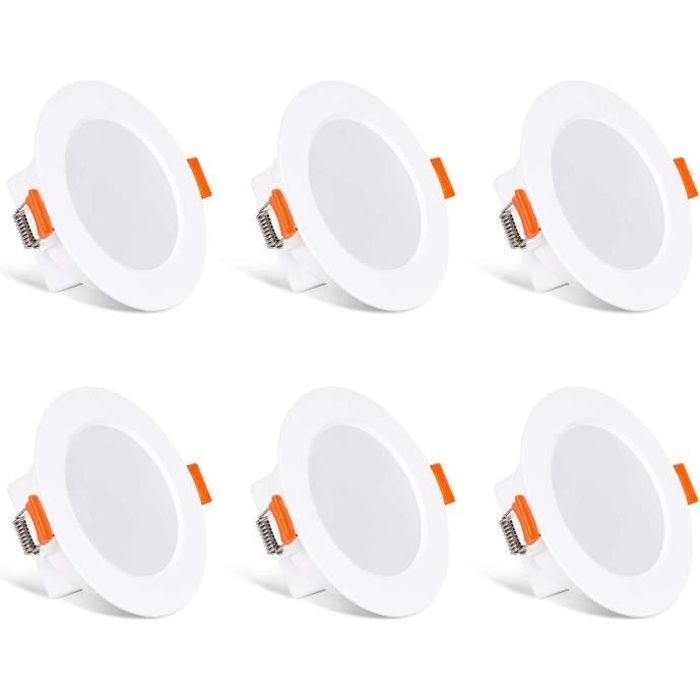 Lot De 6 Spots LED Encastrables 5W 6000K Blanc Froid - IP44 Étanche, Pour Découpe 65-90 Mm - Pour Salle De Bain, Cuisine, Salon