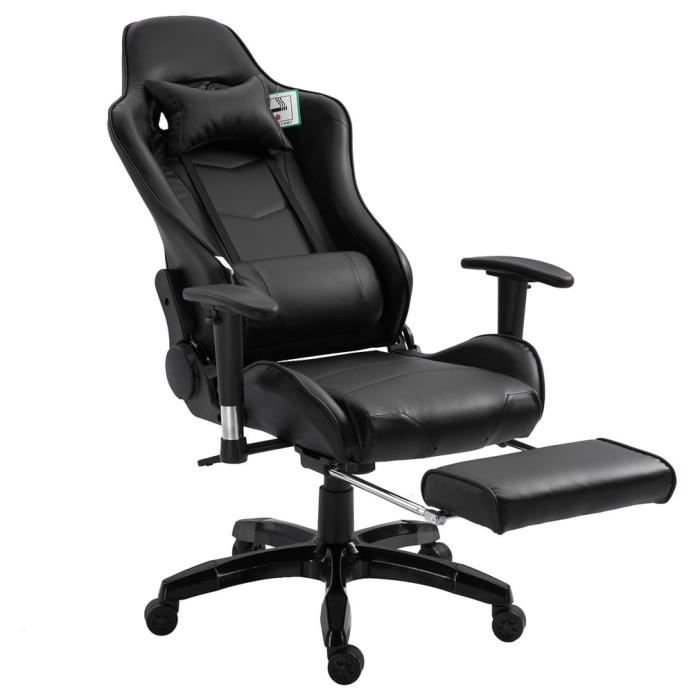 Fauteuil De Bureau Gamer Siege Gaming Dossier Avec Repose Pieds Noir Prix Pas Cher Cdiscount