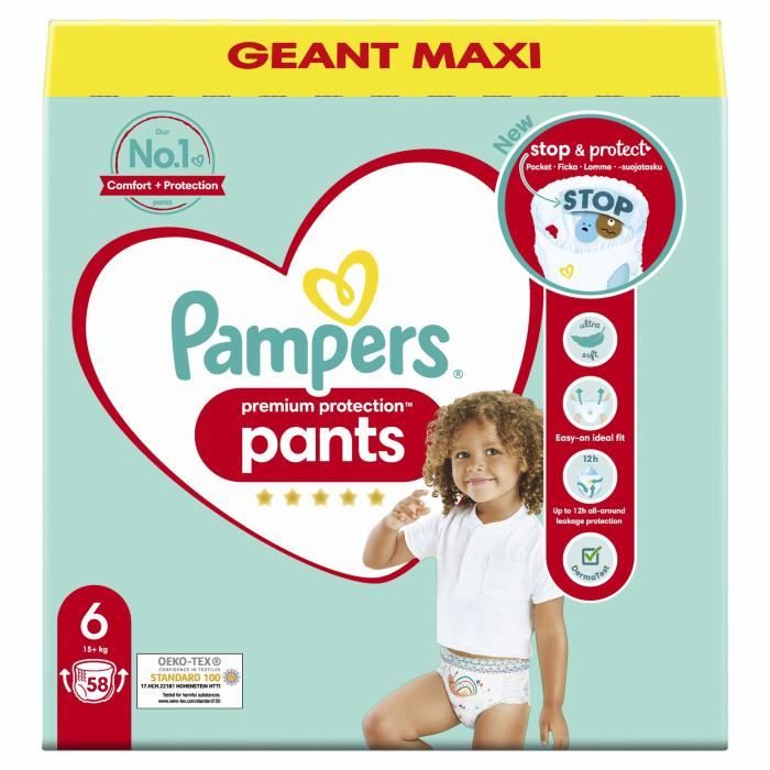 Couches-culottes Pampers Premium Protection Pants Taille 6 - 58 couches -  Cdiscount Puériculture & Eveil bébé