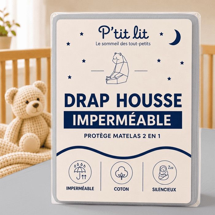 Protège Matelas Bébé 2 en 1 Alèse + Drap Housse 60x120 cm 100% Coton - Imperméable et Respirant - Silencieux - Gris