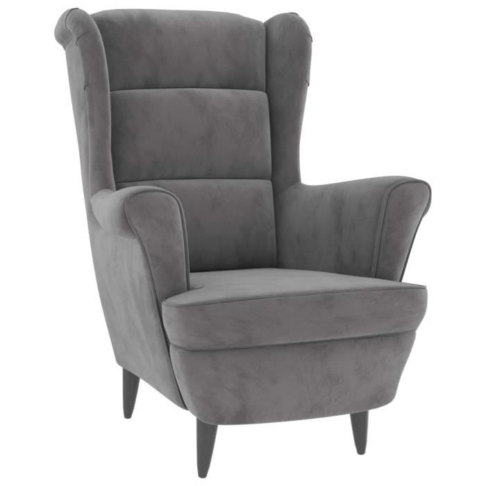 abb fauteuil à oreilles avec tabouret gris clair velours - qqmora - muk04031