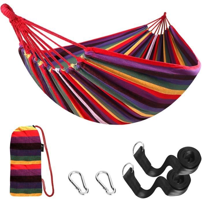 Hamac Portable 2 Places – Rouge – Avec 2 Sangles & Mousquetons – Capacité 136 Kg