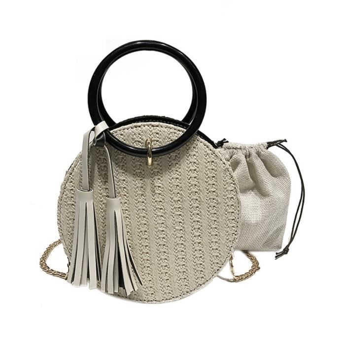 Sac Bandoulière Rond En Paille Beige - Tressé, Sangle Ajustable, Neuf Sans étiquette