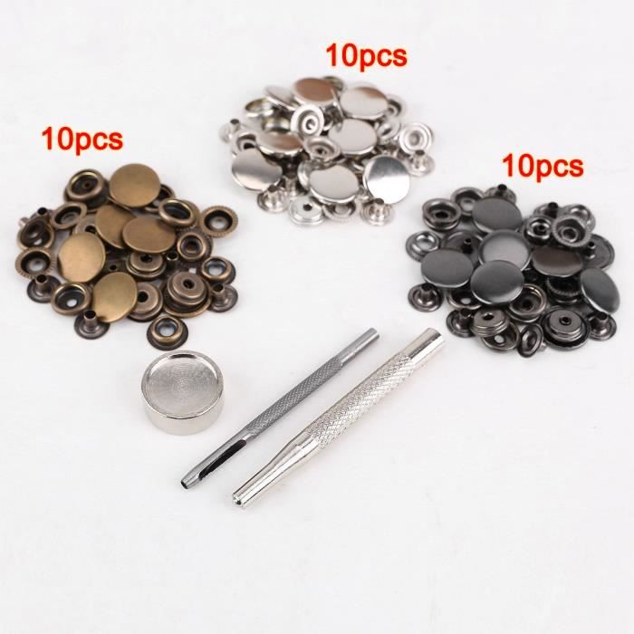 Gaetooely 30pcs Bouton Pression Metal 17mm Outil a Fixer pour Cuir Maroquinerie