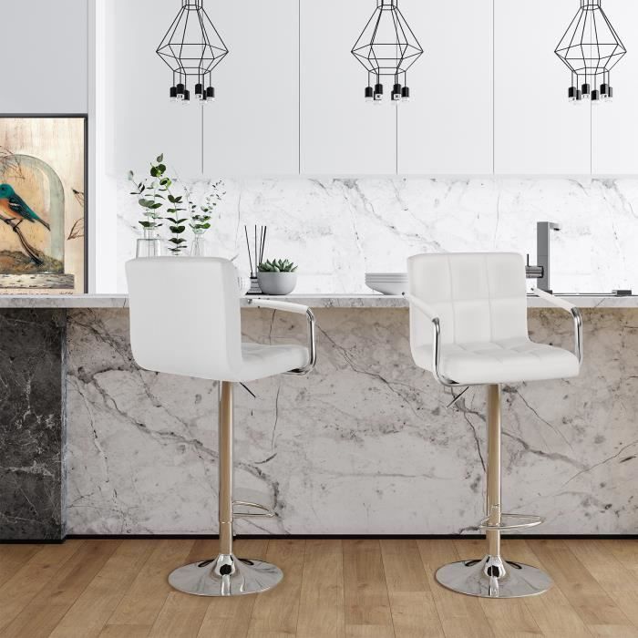 Lot de 2 tabourets de bar SONGMICS - Simili PU - pied métal - Hauteur réglable 95-115 cm - blanc Lot de 2 tabourets de bar SONGMICS - Simili PU - pied métal - Hauteur réglable 95-115 cm - blanc
