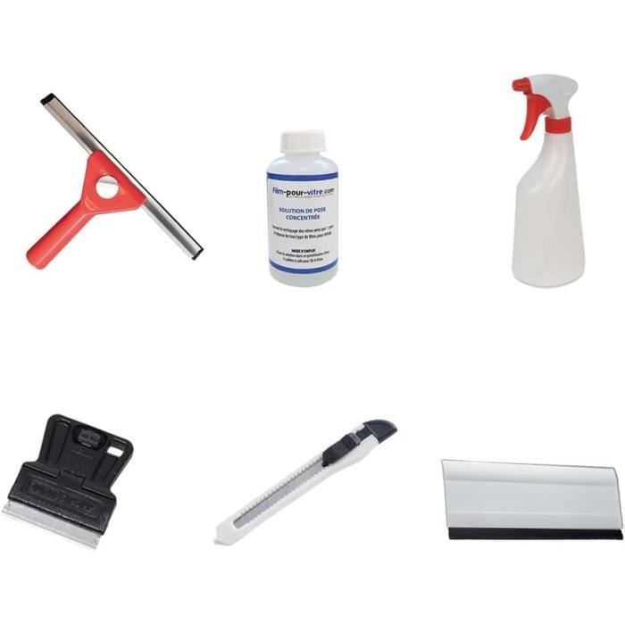 Kit De Pose Professionnel Complet Pour Film Adhésif Vitrage – Cutter, Raclette Téflon, Grattoir, Pulvérisateur & Solution Savonneuse