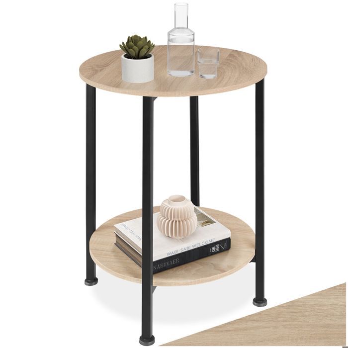 Table basse - TECTAKE - Table dappoint ronde BALLINA style industriel bois MDF et acier Ø 45 x 64 cm - Bois clair/Chêne sonoma