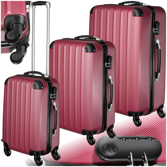 Set de 3 Valises Extensible Bordeaux Rigide ABS Code TSA 55-67-76cm Bordeaux LYS