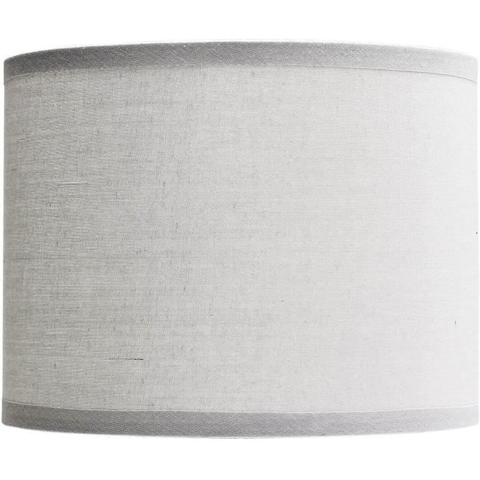 Abat-jour tambour en tissu - Abat-jour cylindrique en lin pour lampe de chevet, lampe de table, lampe de sol, abat-jour droit pour plafonnier, beige-blanc, diamètre 20 cm, hauteur 24 cm