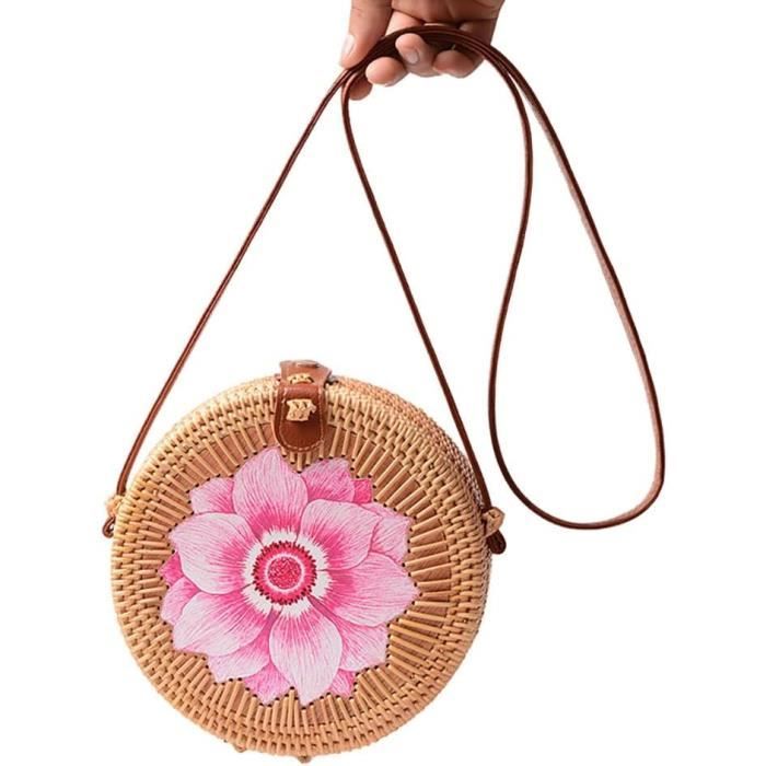 Sac bandoulière rotin fait main rond bohème chic main image 0