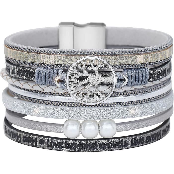 Ensemble De 4 Bracelets Femme Crazy Girl – Style Boho, Perles Multicolores, Feuilles – Neuf Avec étiquettes