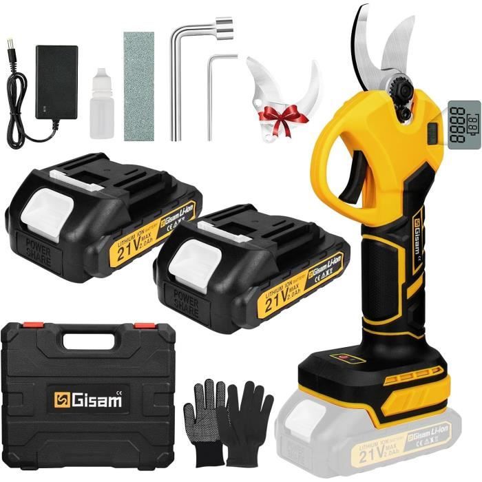 Sécateur électrique Sans Fil 30 Mm - Moteur Sans Balais 650W - 2 Batteries 1,5 Ah - Écran LCD - Pour Jardin Et Vigne - 13