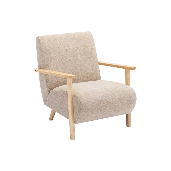 Fauteuil De Loisirs Beige à Carreaux - Dossier Haut, Pieds Bois Hêtre, Confort Pour Salon, Chambre Et Terrasse 61x72x88cm