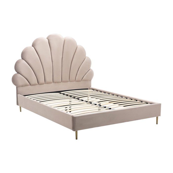 Lit coquillage 160 x 200 cm - Velours - Beige - LIVAYA Lit coquillage 160 x 200 cm - Velours - Beige - LIVAYA