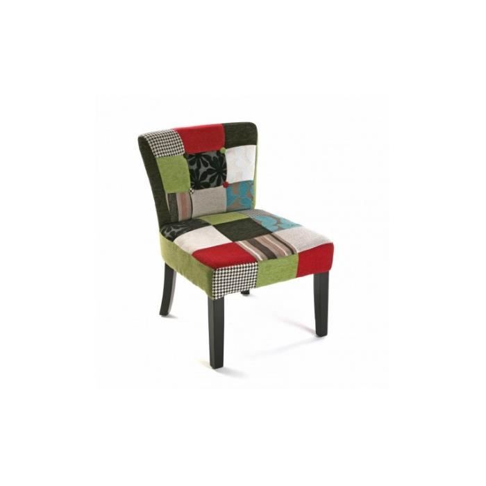 chaise confortable rembourrée green patchwork - versa - 73 x 64 x 50 cm - algodón y madera - vert