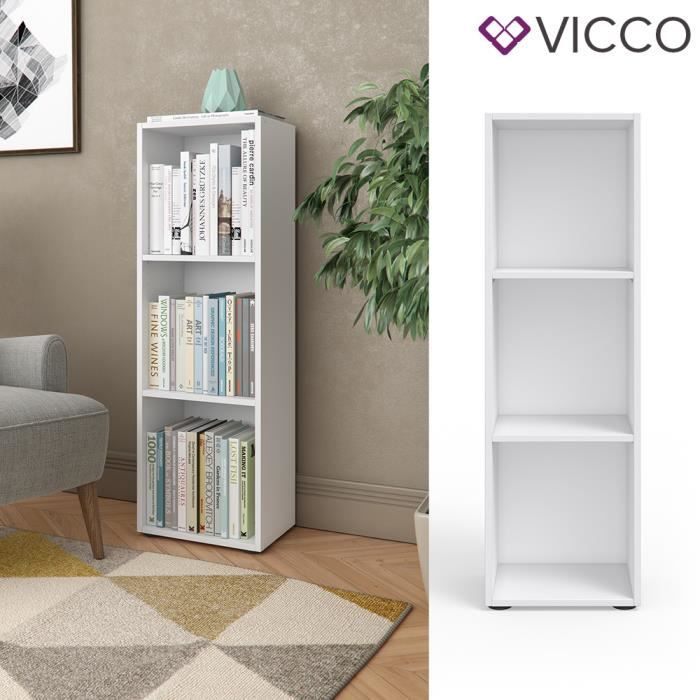 vicco bibliothèque à étagères en bois 3 compartiments étagère à livres blanc