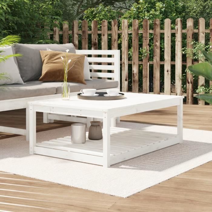 "promo"table extérieure lmt - table de jardin blanc 121x82,5x45 cm bois massif de pin 19,6kg