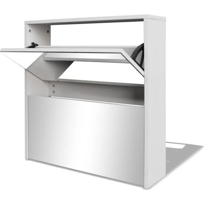 Vidaxl Meuble A Chaussures 2 Etages Avec Miroir 63 X 17 67 Cm