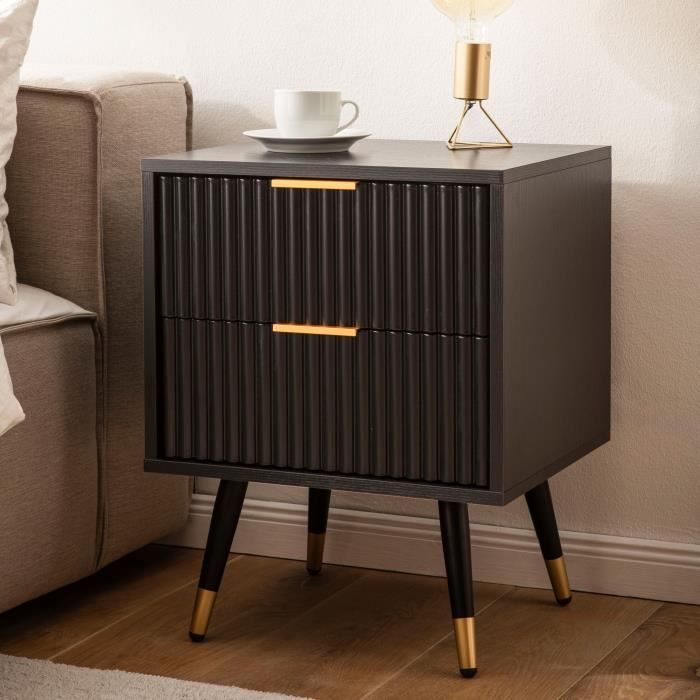 WOHNLING Table de Nuit Décor Chêne 56 cm Chevet Tiroirs Noir Lit Boxspring WOHNLING Table de Nuit Décor Chêne 56 cm Chevet Tiroirs Noir Lit Boxspring