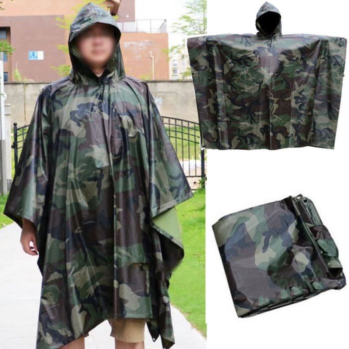 manteau de pluie camotex imperméable à capuche armée ripstop chasse randonnée camping militaire pluie poncho