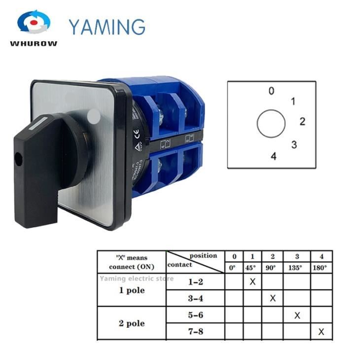 01234 Only Switch Commutateur rotatif 63A à 2 pôles et 8 bornes, LW26