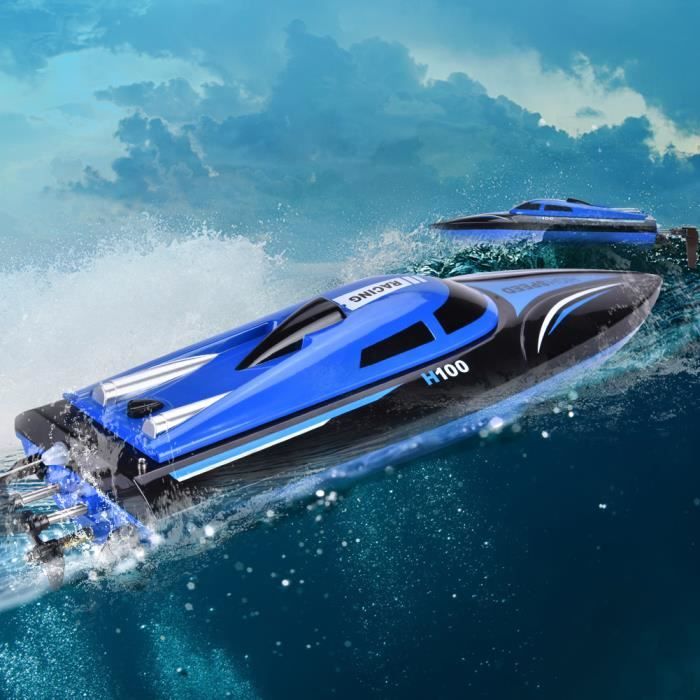 Bateau Télécommandé RC Haute Vitesse Pour Enfants - Plus De 100 Minutes De Jeu - Batterie 1800mAh - Bleu - Idéal Lac, Piscine, Étang