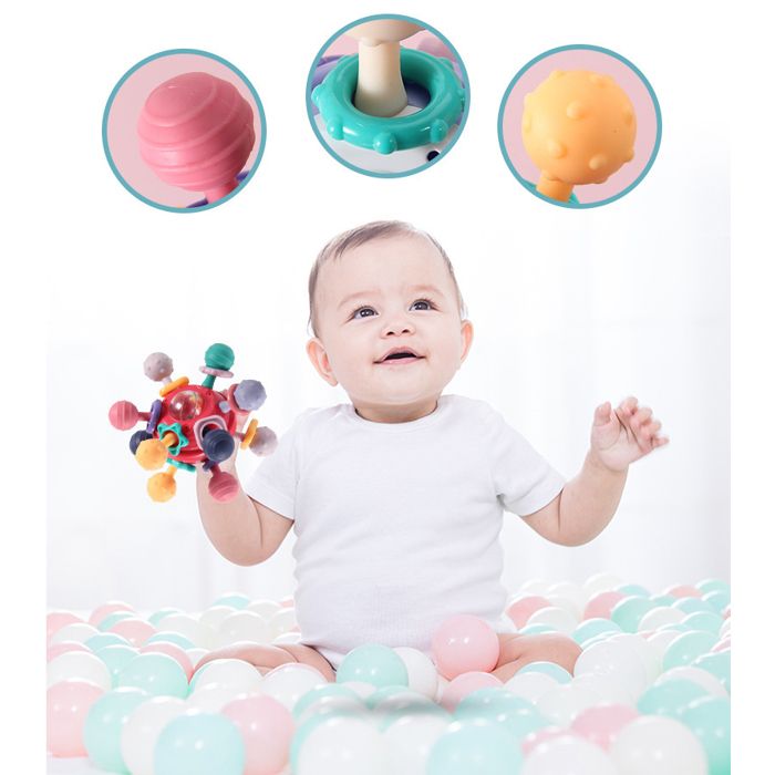 Jouet Bebe 6 Mois Jouet Bébé 0-12 Mois - Hochet Sensoriel Montessori - Balle En Silicone Alimentaire - Cadeau Naissance Jouet Dentition Textures Couleurs Vives