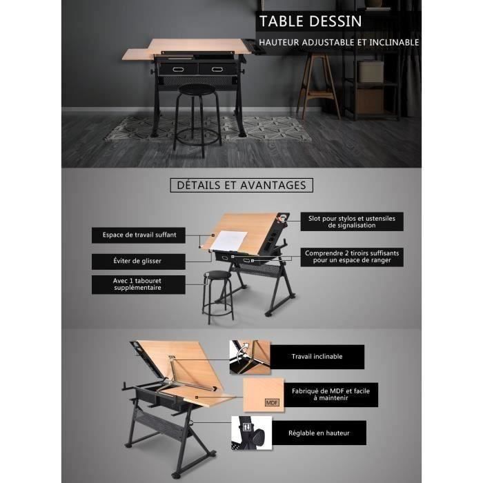 Table à Dessin MEEDEN 90x60cm - Bois Noyer - Hauteur Et Inclinaison Réglable - Bureau Artiste