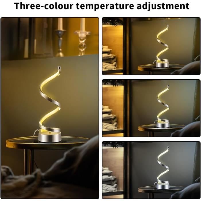 Lampe de table LED, lampe de table en spirale réglable de couleur