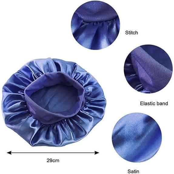 Lot De 2 Bonnets De Nuit En Satin - Noir Et Bleu Paon - Diamètre 34 Cm - Pour Femme Et Fille